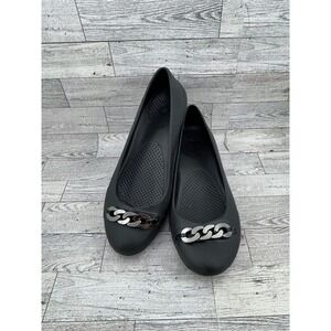 Crocs Cap Toe Chain Link Black Ballet Flats Women Size 10 14574 Comfort Shoes